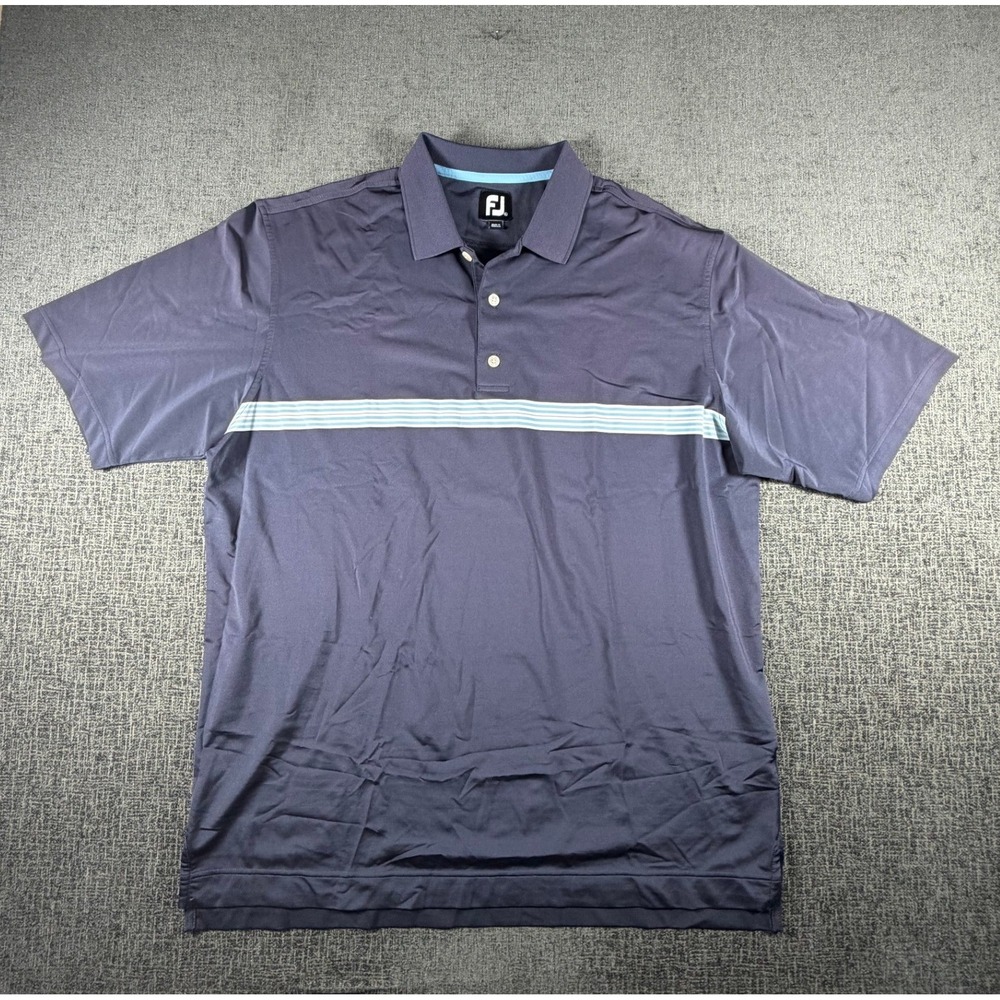 FootJoy ProDry Mens XL Golf Polo Shirt Grey Blue Stripe Performance Short Sleeve